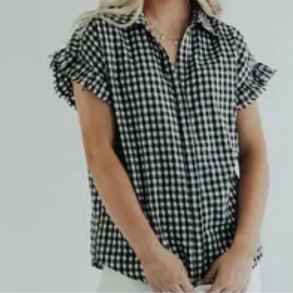 Black and white gingham blouse